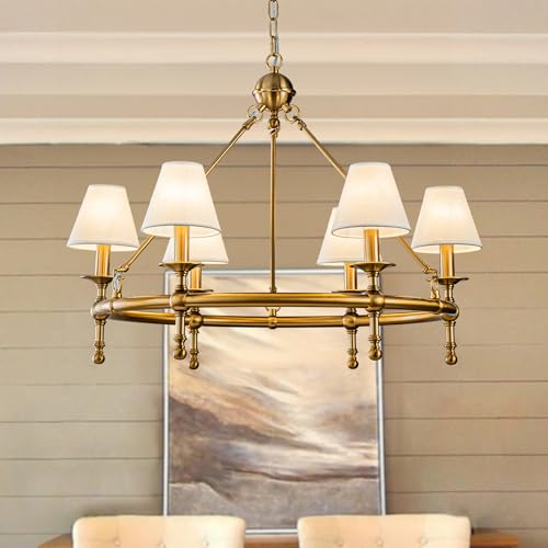 34" Brass Pleated Fabric Chandelier