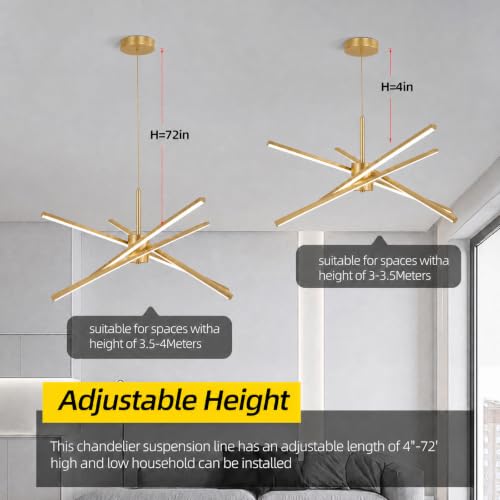 Gold 27 inches Modern Sputnik Chandelier 50W LED Chandeliers