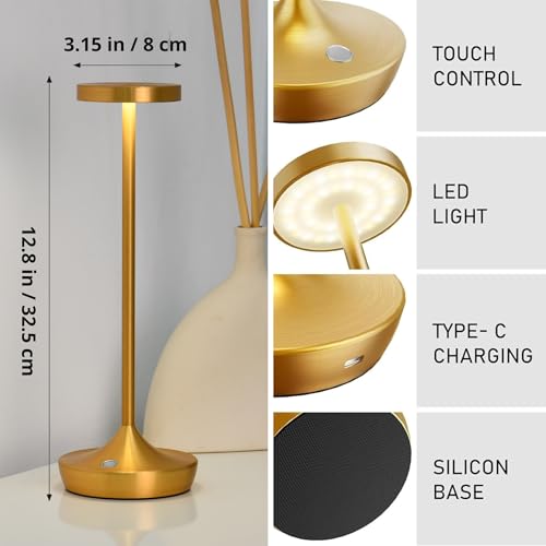 Gold Cordless LED Table Lamps Rechargeable 6000mAh
