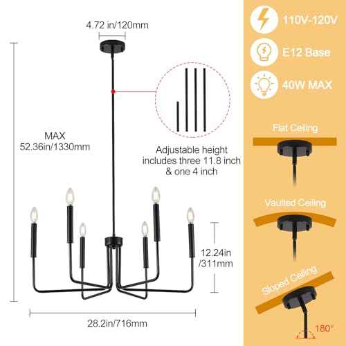 Modern LED Chandelier，Black Chandelier for Dining Room,6-Light Dining Room Light ，Industrial Modern Style Pendant Lamps, Bedrooms, Foyers, Corridors, Kitchens, Living Rooms，Entrances