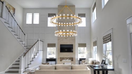 60 Inch Gold Wagon Wheel Chandelier with Crystal Shade