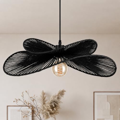 22.8" Large Rattan Pendant Light (Black)
