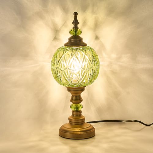 Vintage Glass Green Table Lamp Fixture with E26 Bulb Desk Lights with Plug Switch for Bedroom Living Room Dressing Room