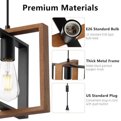 Rustic Wood Plug in Pendant Light with ON