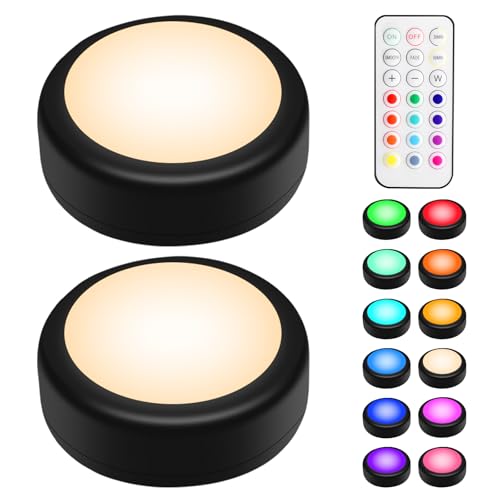 LED Puck Lights with Remote Control (2 Count)