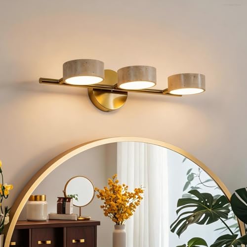 Led Bathroom Lighting Fixtures Over Mirror with 3 Travertine Shades