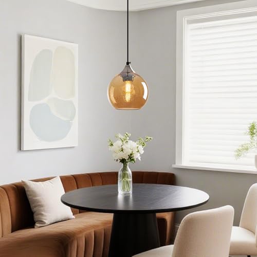 Amber Glass Pendant Lights Kitchen Island Globe Pendant Light Fixtures Modern Pendant Lighting for Bedroom Living Dining Room Light Fixture (2 Count)