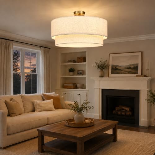24 Inch Drum Flush Mount Ceiling Light Gold