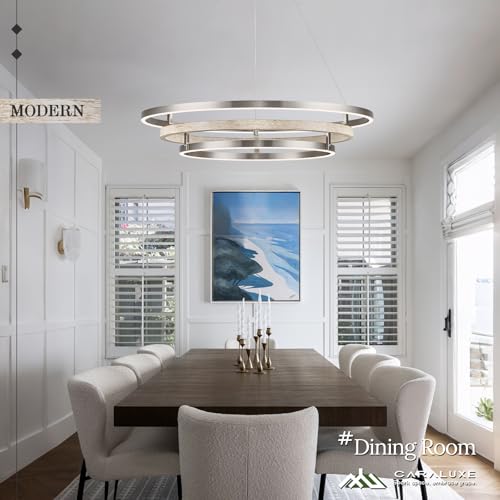 3 Ring LED Chandelier Modern Chandelier Weathered Wood Nickel Dimmable 31''