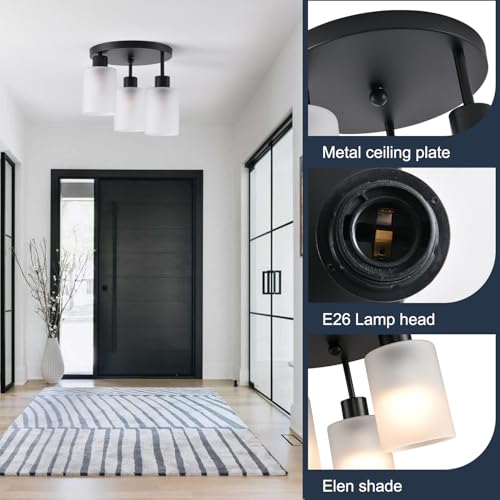 3 Light Industrial Farmhouse Black Matte Light Fixtures Ceiling Mount (3 Count)