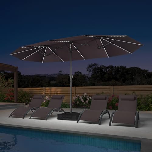 Outdoor Umbrella 14ft with Base and Solar Lights