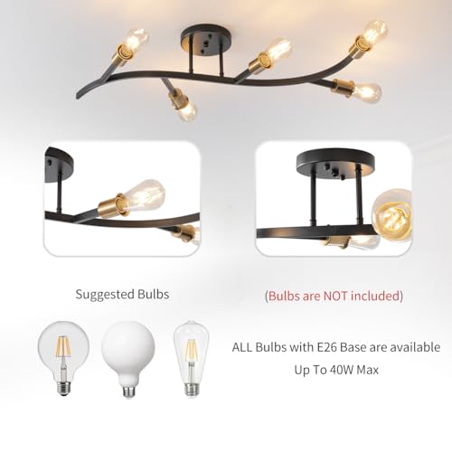 Modern Sputnik Semi Flush Mount Ceiling Light Fixture Black and Gold