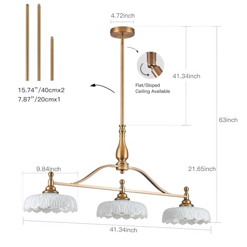 Chandeliers Pendant Light Fixture Vintage Pendant Lighting Fixtures 3 Lights Chandelier Kitchen Glass Hanging Lamp for Island Dining Living Room Brass and White