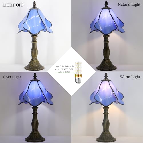 Small Tiffany Table Lamp Blue Morning Glory Style W8H14.5 Inch