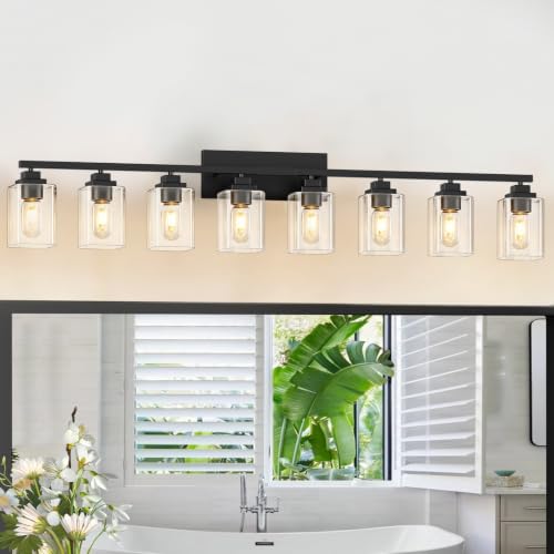 Matte Black Bathroom Light Fixtures (Black-Clear Shade / 8-Light)