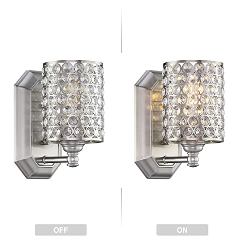 Crystal Wall Sconce Brushed Nickel Dry&Wet Dual Use 2 Pack 1 Light (2 Count)