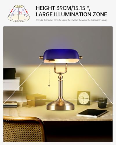 Blue Glass Bankers Desk Lamp