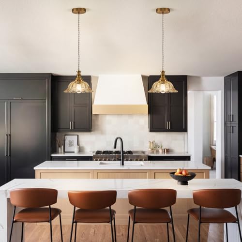 Glass Pendant Lights Modern Pendant Lighting Fixtures Hanging Lamp for Kitchen Island Bedroom Dining Room Coffee Shop Hallway Amber and Brass 2 Pack (2 Count)