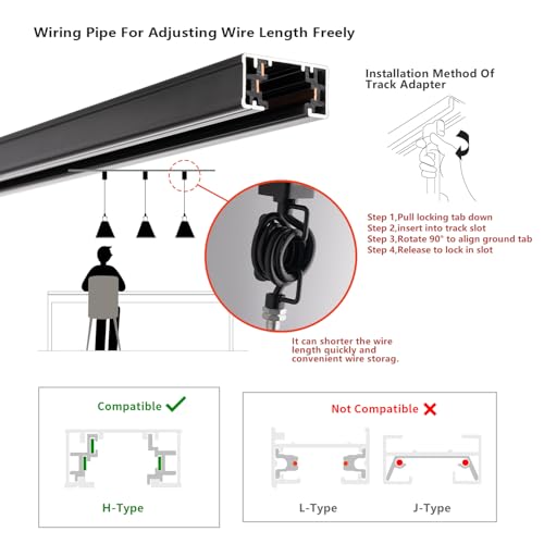 H Type Matte Black E26 Socket Track Lighting Pendant