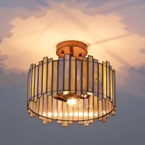 Antique Brass Ceiling Light Fixture in Drum Shape