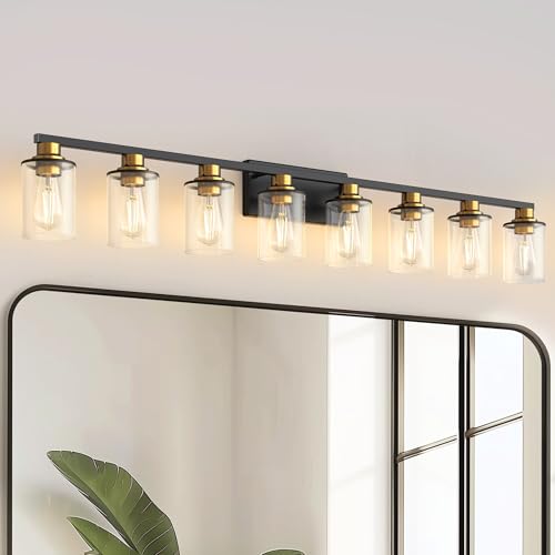 55 Inch 8 Light Black and Gold Bathroom Vanity Light Fixture