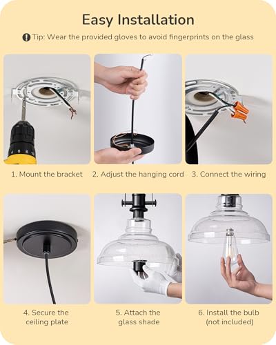 Pendant Light Kitchen Island Seeded Glass Shade Matte Black
