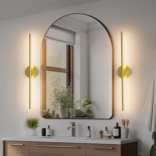 28In Gold Bathroom Vanity Light Fixtures Over Mirror Hardwired ED 360° Rotatable Modern Bathroom Sconces 3000K Warm Light