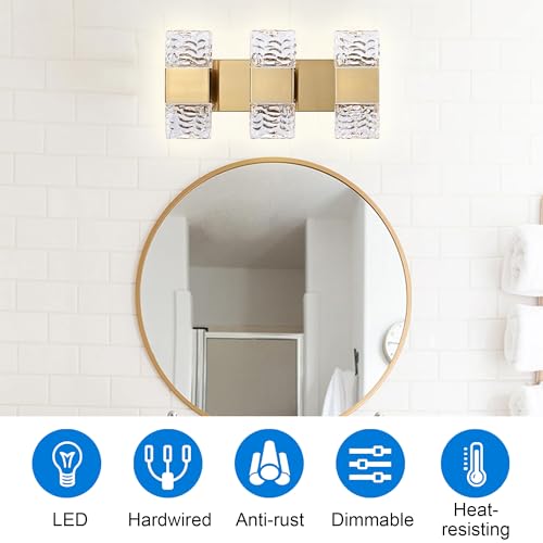 3 Light Modern LED Vanity Light Bar with Crystal Column Brass 24W