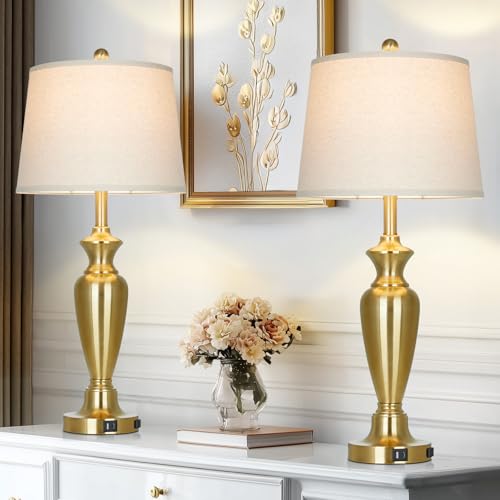 30" Tall Gold Table Lamps Set of 2 for Living Room (2 Count)