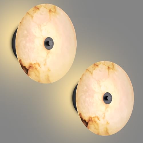 Round Alabaster Wall Sconce Natural Marble Sconces Set of Two