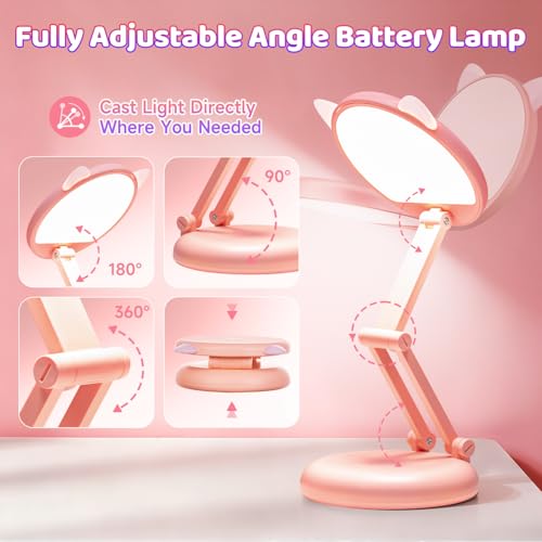 Cute Desk Lamp Pink Dorm Lamps for College Girls Foldable Portable Rechargeable Dimmable Cute Cat Lamp Kawaii Room Decor