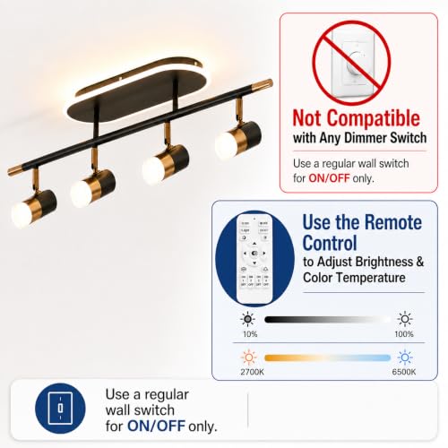 4 Light LED Track Lighting Fixture with Remote Control