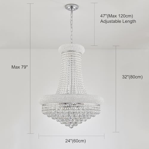 14 Lights Chrome Finish Empire Crystal Chandelier Lighting for Living Room Foyer Dining Room Hallway Entryway