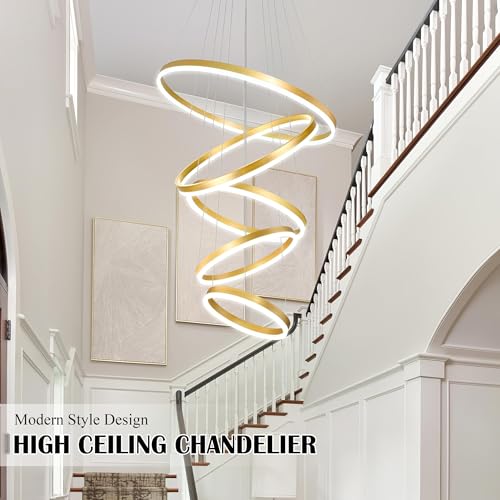 5 Rings Pendant Lights Modern Gold Led Chandelier Gold Modern Led Pendant Light Dimmable Height Adjustable Chandeliers for Dining Room Bedroom Entryway Living Room Foyer