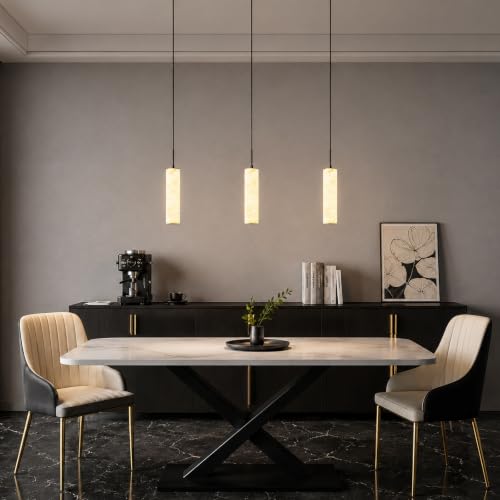 Black Natural Alabaster Long Tube Kitchen Island Pendant Lights (3 Count)