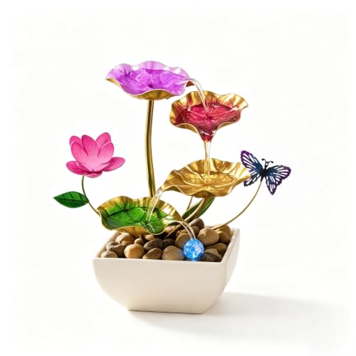 Tabletop Fountain Metal Lotus Indoor Fountain Water Feature for Zen Home Office Fengshui Decor Color