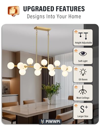 55" Long Brass Gold Chandeliers for Dining Room Kitchen Island