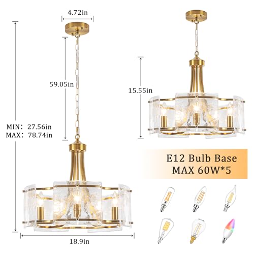 19'' Gold Glass Chandeliers for Dining Room