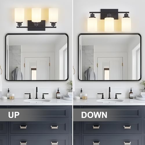 3 Light Black Bathroom Light Fixture Over Mirror
