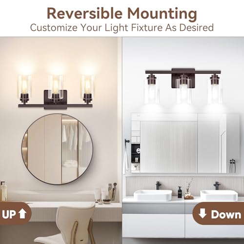 19" Brown Modern Vanity Lights Over Mirror with Clear Glass Shades