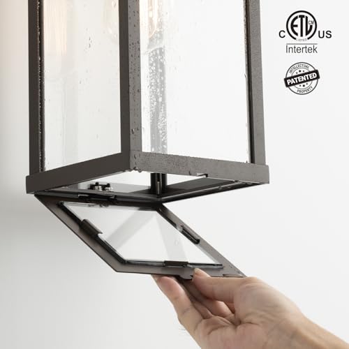 18" Classic Outdoor Wall Sconce 1 Light in Oil Rubbed Bronze Rectangular Metal Frame and Clear Glass Shade Waterproof Porch Light Patio Light Pack of 2 (2 Count)