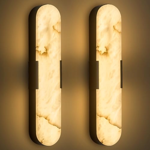 20" Alabaster Wall Sconces Set of 2 Marble Indoor Bathroom Sconce