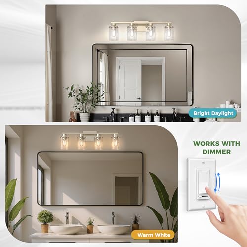 4 Light Nickel Bathroom Vanity Light Fixture ETL Listed (4 Count)