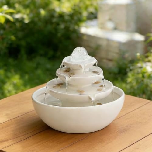 Ceramic Tabletop Fountain with Ball for Indoor Table Desk Office Patio