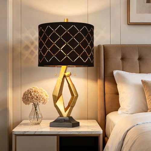 Modern Black and Gold Table Lamps Set of 2 with Dual Pull Chains Switch (2 Count)