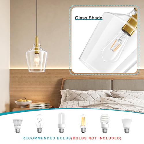Glass Pendant Lighting for Kitchen Island Entryway 1 Pack Gold Clear 8 Inch