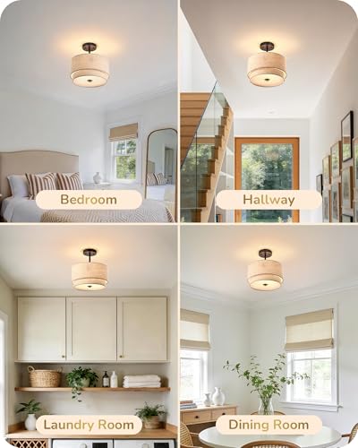 Semi Flush Mount Ceiling Light 12.6 Inch Matte Black 3 Light