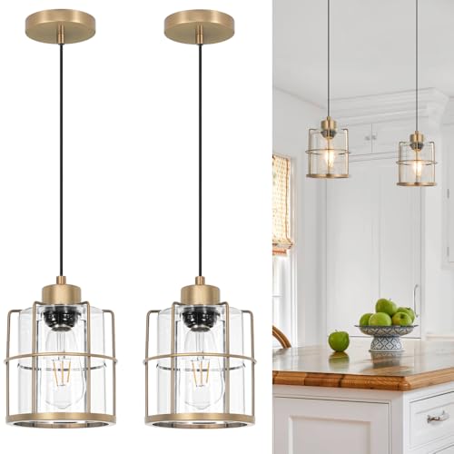 Brass Gold Pendant Light Fixture Set of 2 (2 Count)