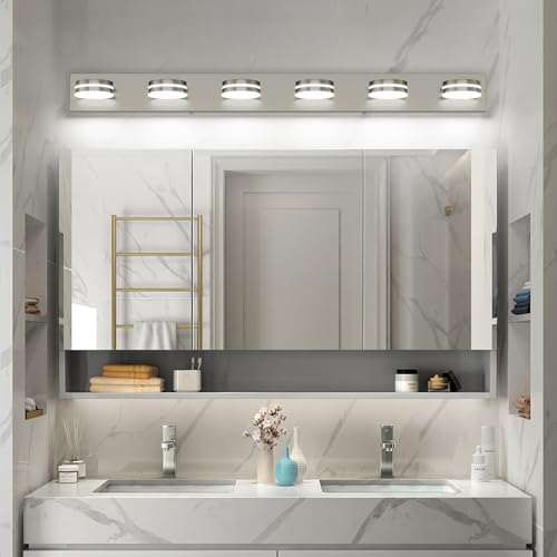 6 Light Nickel Bathroom Vanity Light Over Mirror
