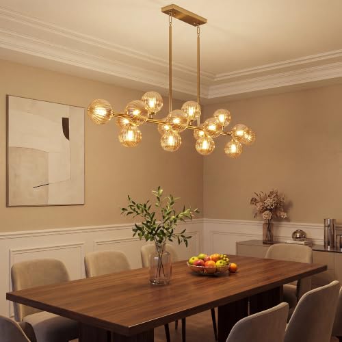 55in Mid Century Chandelier Amber Linear Island Lighting Fixture